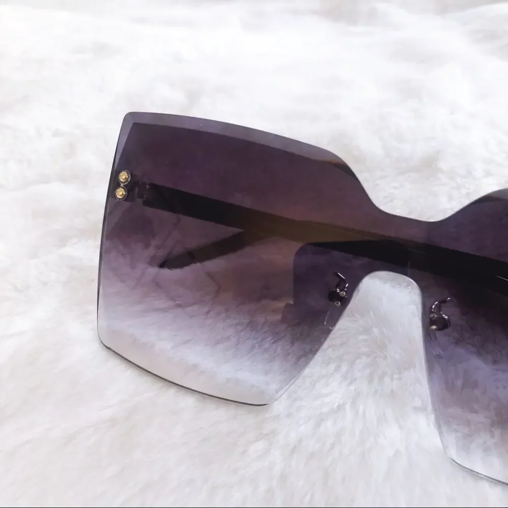 Dana Black Rimless Oversized Cat Eye Sunglasses - Picture 4 of 8